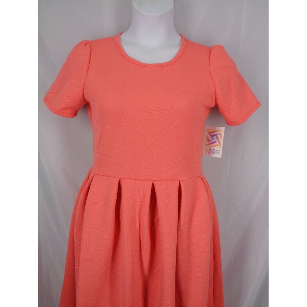LuLaRoe Amelia Coral Dress Size Large Textured Geometric Triangle Diamond New - Picture 5 of 11